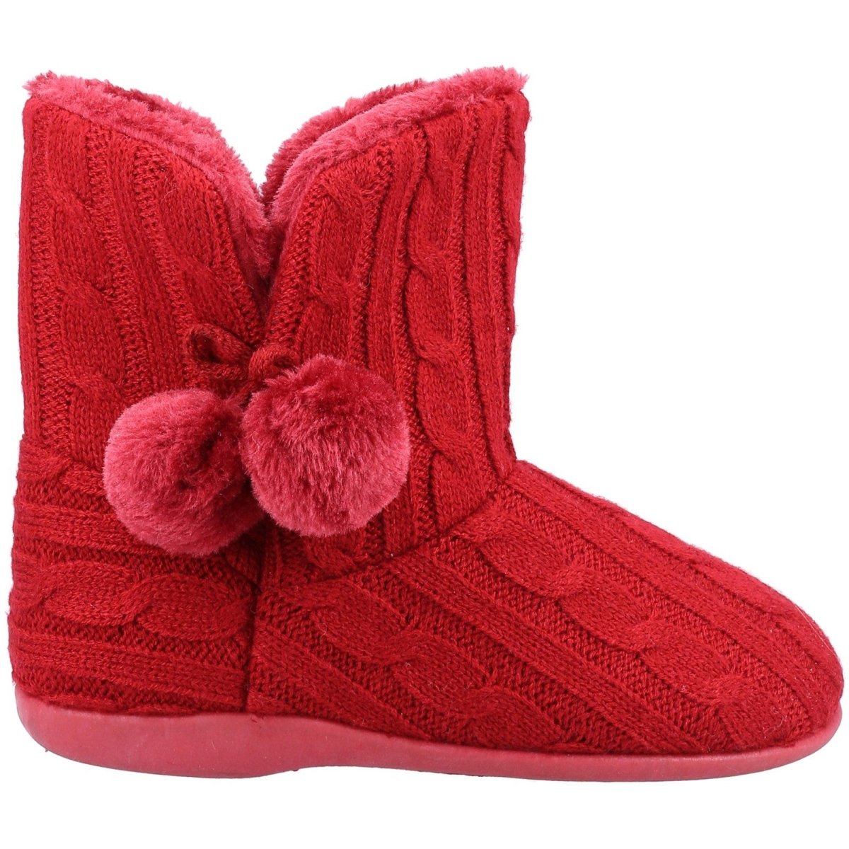 Fleet & Foster Apple Knitted Pom Poms Ladies Bootie Slippers - Shoe Store Direct